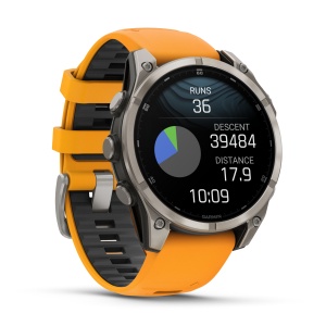 Garmin - fenix 8 AMOLED Sapphire 47mm - smartwatch premium AMOLED - ramă argintie din titanium si curea din silicon portocalie - Img 3