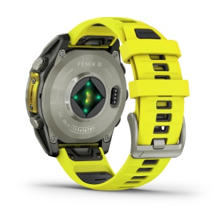 Garmin - fenix 8 Solar Sapphire 47mm - smartwatch premium - ramă argintie din titanium si curea din silicon galben fluo - Img 7