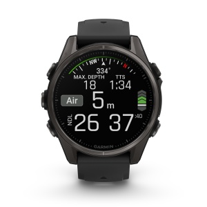 Garmin - fenix 8s AMOLED Sapphire 43mm - smartwatch premium AMOLED - ramă gri din titanium DLC si curea din silicon neagră-gri - Img 2