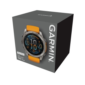 Garmin - fenix 8x AMOLED Sapphire 51mm - smartwatch premium AMOLED - ramă argintie din titanium si curea din silicon portocalie - Img 8