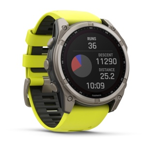 Garmin - fenix 8x Solar Sapphire 51mm - smartwatch premium - ramă argintie din titanium si curea din silicon galben fluo - Img 4