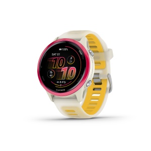 Garmin Forerunner 570 - 42 mm - ceas multisport cu GPS si AMOLED - alb mango roz Raspberry Aluminium with Translucent Bone | Mango Band - Img 5