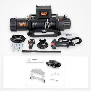 Pachet troliu Toyota Hilux (2005-2016): troliu electric EMD Winch 13000 lbs cablu sintetic și suport troliu dedicat