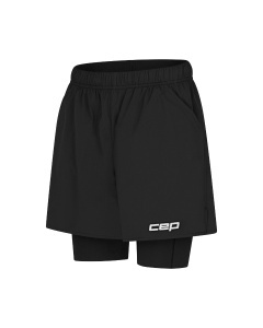 Pantaloni scurți alergare CEP Core Run 2in1 femei - negru | compresie + libertate mișcare - Img 3