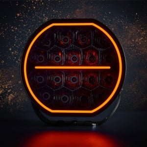 Proiector LED Big Energy 9", 112W, 11908 lm, rază 444 m, 6500K, fascicul optimizat, lumină alb și ambră, carcasă aluminiu negru, lentilă clar, suport inclus, rezistent la apă și praf (IP67/IP69K), Strands - Img 2
