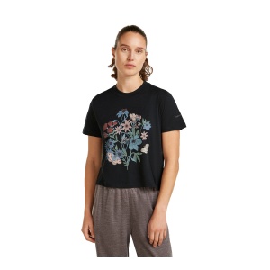Tricou Femei Icebreaker Merino 150 Tech Lite Crop NZ Flora Negru
