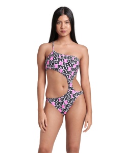 Arena - costum inot femei intreg - Logotype Swimsuit Single Shoulder - White Multi-Black - Img 1