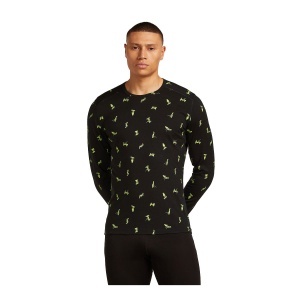 Bluza Barbati Icebreaker 200 Oasis Ls Crewe Snow Day Aop Black-Peridot-Aop