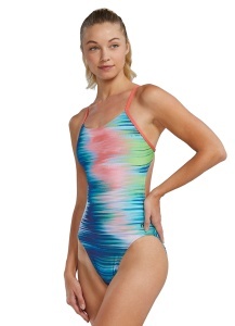 Costum înot întreg femei TYR Bravura Cutoutfit - alb/multicolor | rezistent clor 300h - Img 4