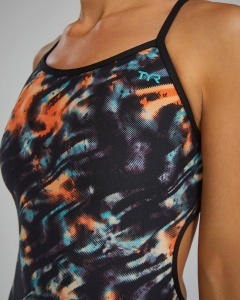 Costum înot întreg femei TYR Durafast Elite Trinityfit - portocaliu/bleu/negru | rezistent clor - Img 7
