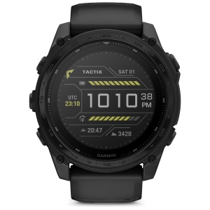 Garmin - Tactix 8 Solar 51 mm ceas multisport cu GPS - ramă neagră Titanium DLC și curea din silicon neagră + nailon