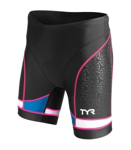 Pantaloni scurți triatlon TYR Competitor 6" damă - negru cu albastru și roz - Img 2