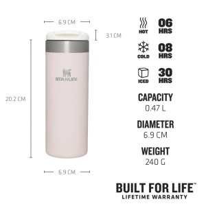 Stanley - termos mic calatorie The Aerolight Transit Mug - roz deschis cuart - 470 ml - Img 3
