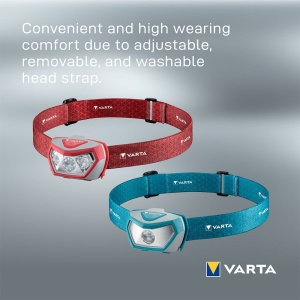 Varta - lanterna frontala Outdoor Sports H20 PRO, l umina alba-rosie - 3x baterii AAA incluse - 200 lumeni - Img 3