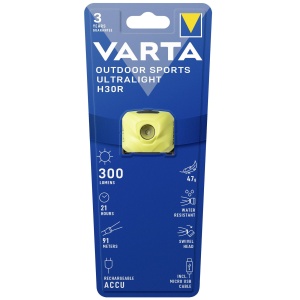 Varta - lanterna frontala Outdoor Sports Ultralight H30R reincarcabila Li-Polimer 300 lumeni - galben lime - Img 7