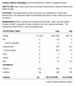 226ers - gel energie - Bio Energy Gel - 100 mg cafeina - cola - 25gr - Img 2