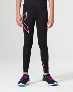 2XU - Colanti compresie pentru copii Girl`s Compression Tights - negru-roz