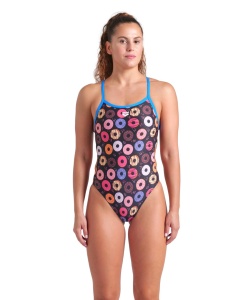 Arena - costum inot femei intreg - Donuts Swimsuit Challenge Back - Black - Multi I Blue I River - Img 1