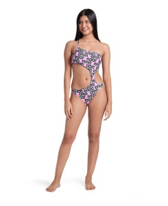 Arena - costum inot femei intreg - Logotype Swimsuit Single Shoulder - White Multi-Black - Img 3