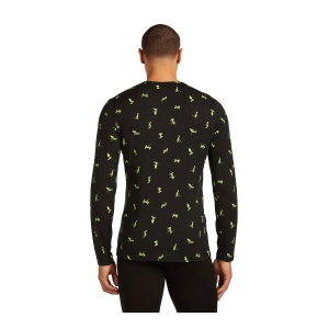 Bluza Barbati Icebreaker 200 Oasis Ls Crewe Snow Day Aop Black-Peridot-Aop - Img 2