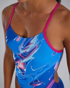 Costum înot întreg TYR ABSTRCTAI Cutoutfit - royal multicolor | decupaje laterale - Img 5