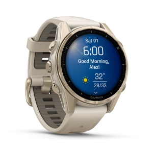 Garmin - fenix 8s AMOLED Sapphire 43mm - smartwatch premium AMOLED - ramă aurie din titanium si curea din silicon gri - Img 4