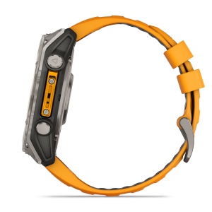 Garmin - fenix 8x AMOLED Sapphire 51mm - smartwatch premium AMOLED - ramă argintie din titanium si curea din silicon portocalie - Img 5