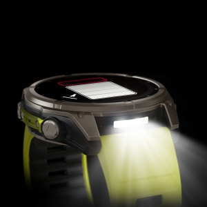 Garmin - fenix 8x Solar Sapphire 51mm - smartwatch premium - ramă argintie din titanium si curea din silicon galben fluo - Img 10