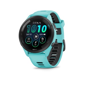 Garmin - Forerunner 265 ceas multisport cu GPS AMOLED - Ramă neagră cu carcasă Aqua şi curea din silicon Aqua/neagră - Img 3