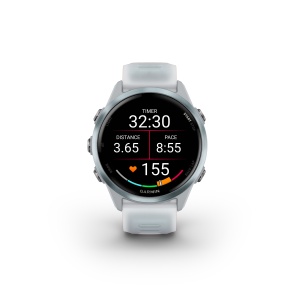 Garmin Forerunner 570 - 42 mm - ceas multisport cu GPS si AMOLED - alb Cloud Blue Aluminium with Translucent Whitestone | Cloud Blue Band - Img 2