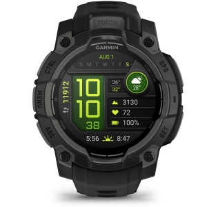 Garmin - Instinct 3 - 45 mm AMOLED - Black with Bolt Blue | Black Band - Img 1