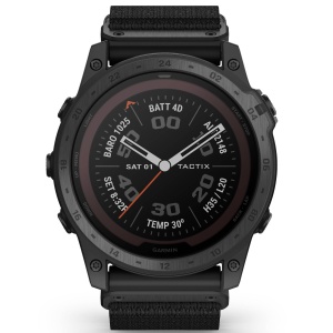 Garmin - Tactix 7 PRO Sapphire Solar ceas multisport cu GPS - ramă neagră Titanium DLC și curea din silicon neagră + nailon