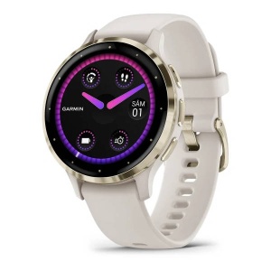 Garmin - Venu 3s smartwatch cu GPS și AMOLED - ramă din oţel inoxidabil Soft Gold cu carcasă Ivory şi curea din silicon