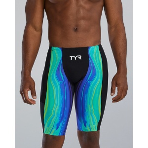 Jammer înot bărbați TYR Shockwave High Waist - lime/bleumarin | tehnologie Kinetic Tape