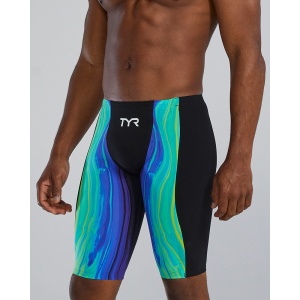 Jammer înot bărbați TYR Shockwave High Waist - lime/bleumarin | tehnologie Kinetic Tape - Img 2