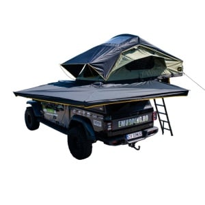Marchiză auto CampTalk, 270°, înălțime reglabilă (max. 210 cm), acoperire 5 m², 18 kg, rezistent la apă, montaj rapid, compatibil cu orice mașină echipat cu bare transversale sau roof rack