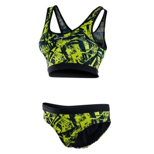 Orca - Costum de baie doua piese pentru Femei Bra &amp; Bikini - print albastru royal verde lime