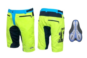 Pantaloni scurti Force MTB-11 cu interior detasabil galben fluo - Img 2