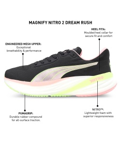 Puma - pantofi alergare pentru femei Magnify Nitro 2 Dream Rush shoes - negru coral alb verde deschis Speed - Img 9
