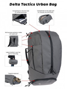 Rucsac/geanta 2 in 1 Urban Delta Tactics, impermeabil, extensibil, compartiment laptop/documente, 50x32x21 cm, 50 litri - Img 2