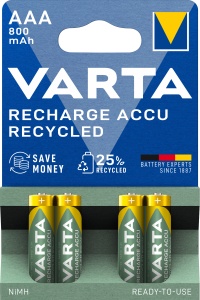 Set 4 acumulatori Varta Recharge Accu Recycled AAA 800 mAh
