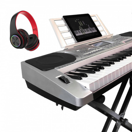 Orga electronica XY-335 + Casti Bluetooth + Suport dublu X, 61 clape Claviatura TouchSensitive, USB MIDI