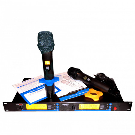 Set 2X Microfon Wireless cu afisaj digital luminat, Receiver UHF display dublu LCD, WG-8833