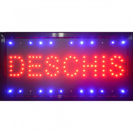 Panou cu afisaj luminos text `DESCHIS`, 50 x 20 cm, Reclama luminoasa LED vitrina geam magazin supermarket firma