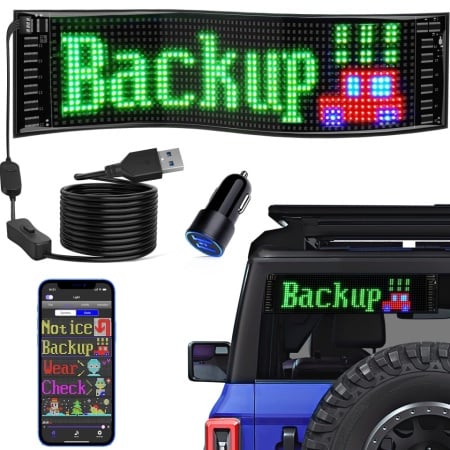 Afisaj programabil AUTO cu aplicatie telefon, 64x16 pixeli LED RGB Alimentare 5V USB, Taxi Uber Bolt