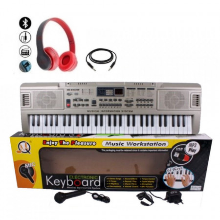 Orga electronica copii + Microfon karaoke + Casti Bluetooth, USB, 61 clape, 10 tonuri/ritmuri