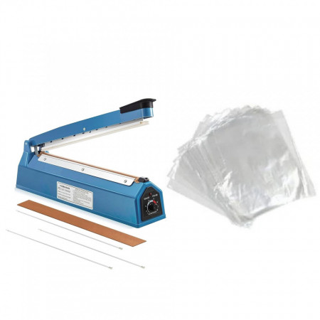 PFS-400 Sigilator termic Impulse Sealer + 3 Rezerve + 100 pungi 40x30cm, Aparat sigilat lipit pungi plastic 40cm, Sudeza polietilena