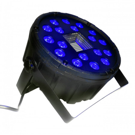 PAR-LED 18 x 3W LED RGB + 24 Becuri SMD Stroboscop albe, DMX, Microfon integrat
