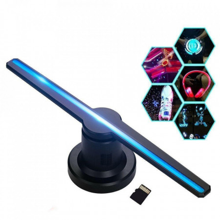 Reclama firma luminoasa 3D - 435mm - MicroSD, Proiector holografic tip ventilator cu doua palete pentru advertising magazin, stand, locatie