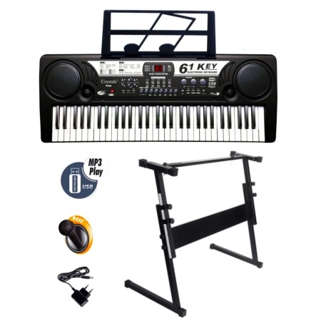 Orga electronica copii 5 octave MQ-809 + Suport reglabil + Microfon, 61 clape, USB